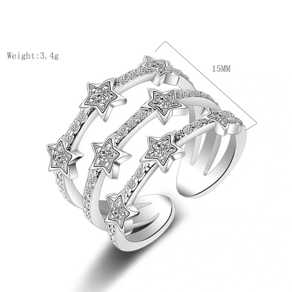 NEW STAR MULTI LAYER 925 STERLING SILVER ADJUSTABLE RING, CUTE RING, SHINY RING. - Picture 2 of 4